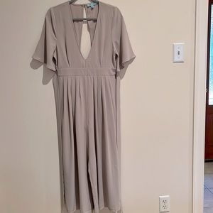 Neutral plunge neck jumpsuit